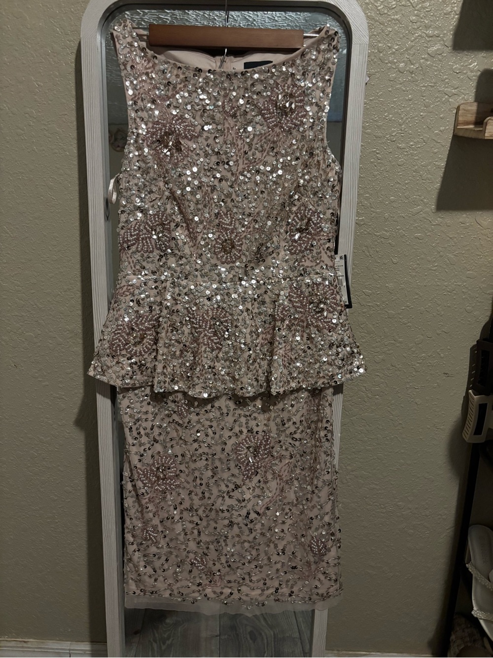 Adrianna Papell Blush Sequin & Pearl Embellished Dress